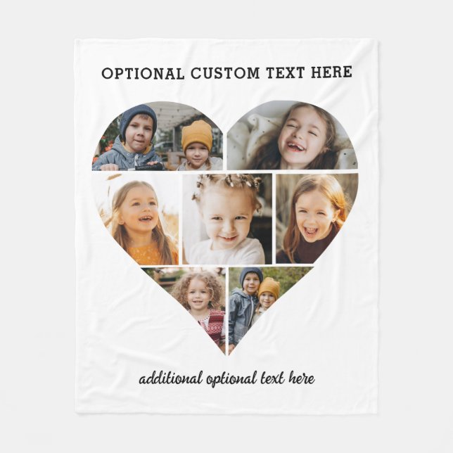 Custom Heart Photo Collage Black Instagram Fleece Blanket (Front)