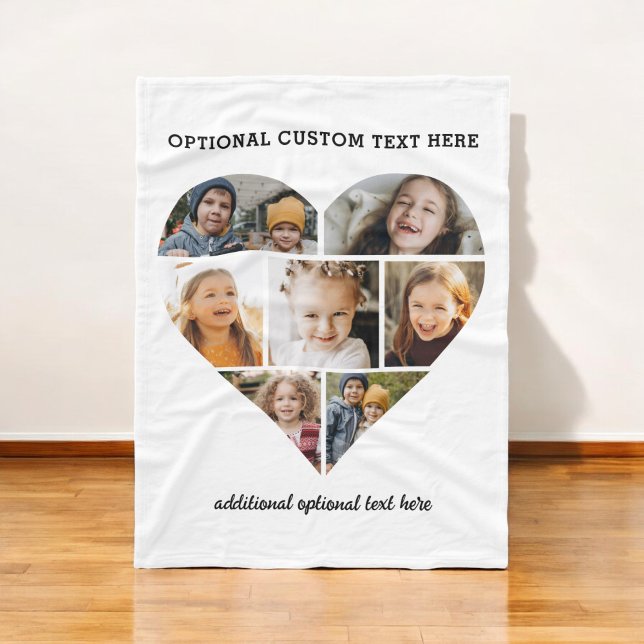 Custom Heart Photo Collage Family Instagram Fleece Blanket (Creator Uploaded)