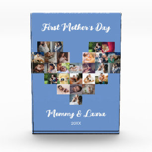 Custom Heart Photo Collage First Mothers Day blue
