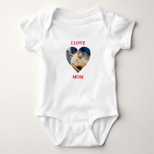 Custom Heart Photo I Love Mum Text Personalised Baby Bodysuit