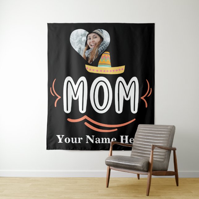 Custom heart photo Mexican fiesta mum Tapestry (In Situ)