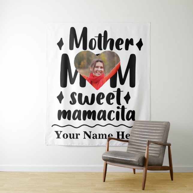 Custom heart photo Mother Mum sweet mamacita Tapestry (In Situ)