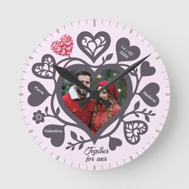 Custom Heart Photo Romantic Wall Clock (Front)