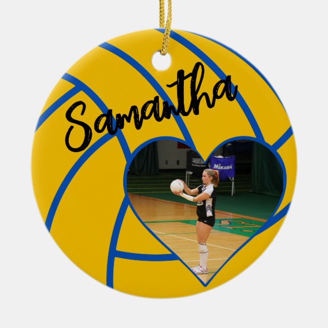 Custom Heart Photo Senior Volleyball Player Ceramic Ornament (Front)