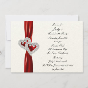 Custom Heart Red Ribbon Bachelorette Party Invite