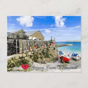 Custom Heart Sennen Harbour Boats Cornwall Photo Holiday Postcard