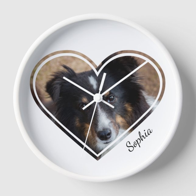 Custom Heart Shape Pet Photo & Personalised Text Clock (Front)