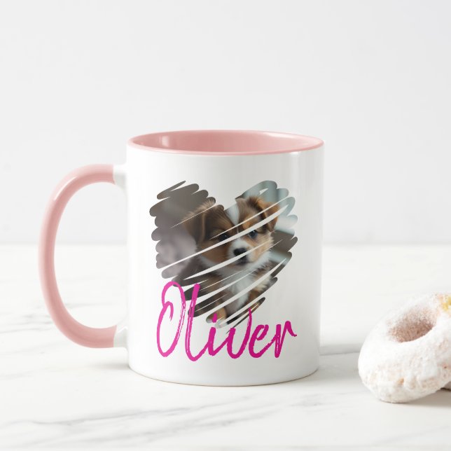 Custom Heart-Shaped Pet Mug with Name (With Donut)