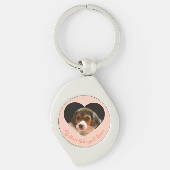 Custom Heart-Shaped Pet Photo & Name Keychain (Front)