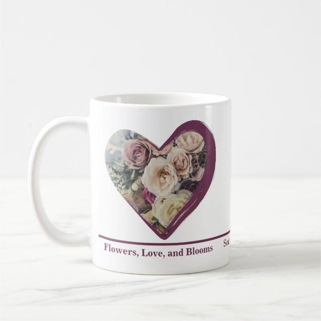 Custom Heart-Shaped Rose Photo Florist Promotional Coffee Mug (Left)