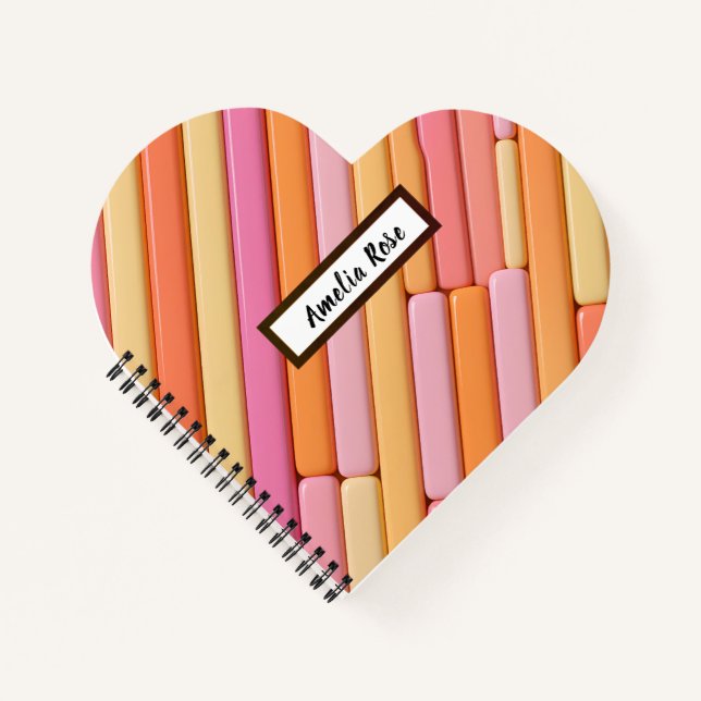 Custom Heart Spiral Notebook – Pastel Geometric  (Front)