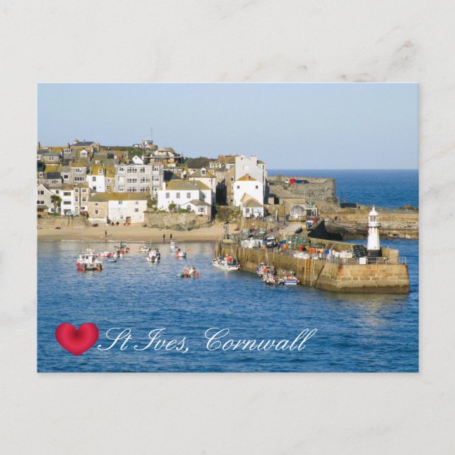 Custom Heart St Ives Harbor Pier Cornwall Photo Holiday Postcard (Front)