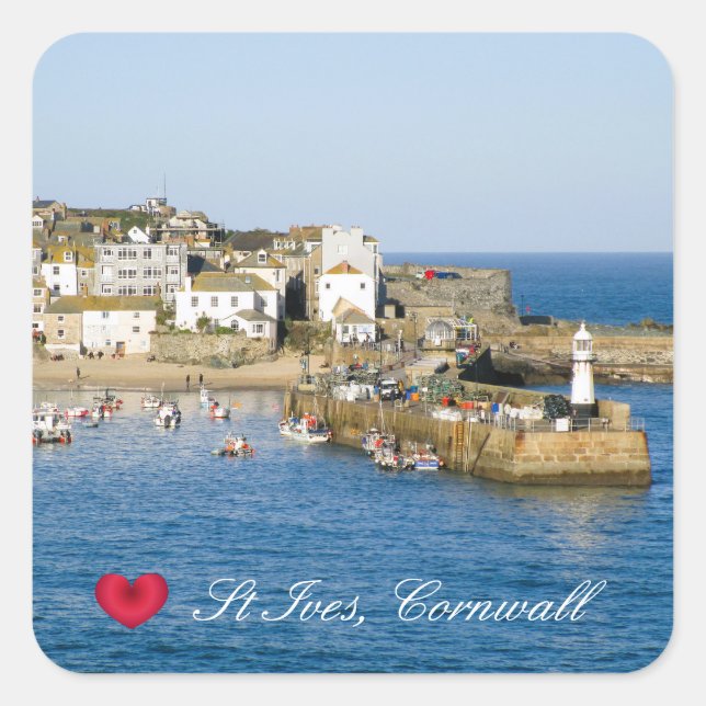 Custom Heart St Ives Harbor Pier Cornwall Photo Square Sticker (Front)