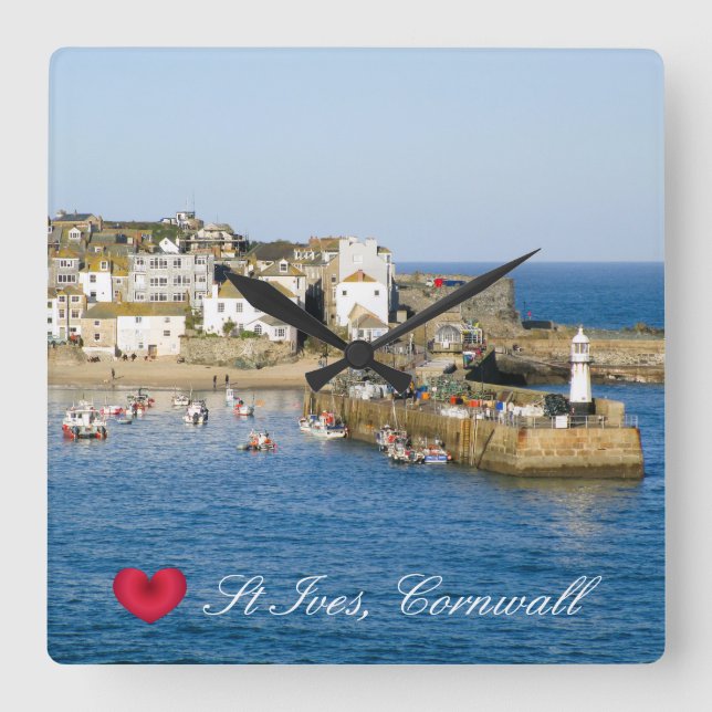 Custom Heart St Ives Harbor Pier Cornwall Photo Square Wall Clock (Front)