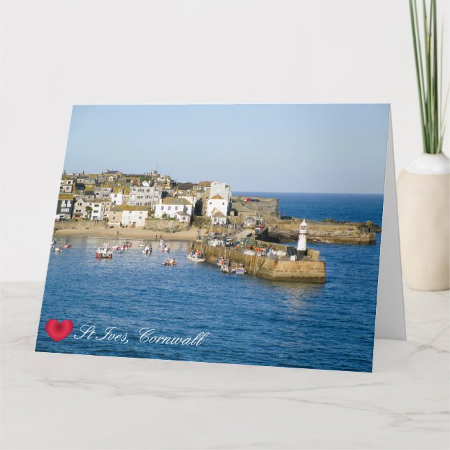 Custom Heart St Ives Harbour Pier Cornwall Photo Card (Front)
