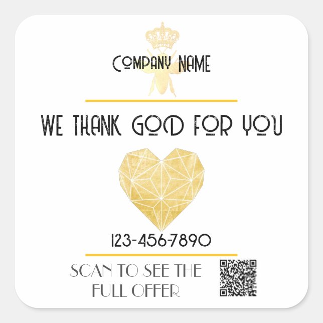 Custom HEART Thank GOD For Business Logo THANK YOU Square Sticker (Front)