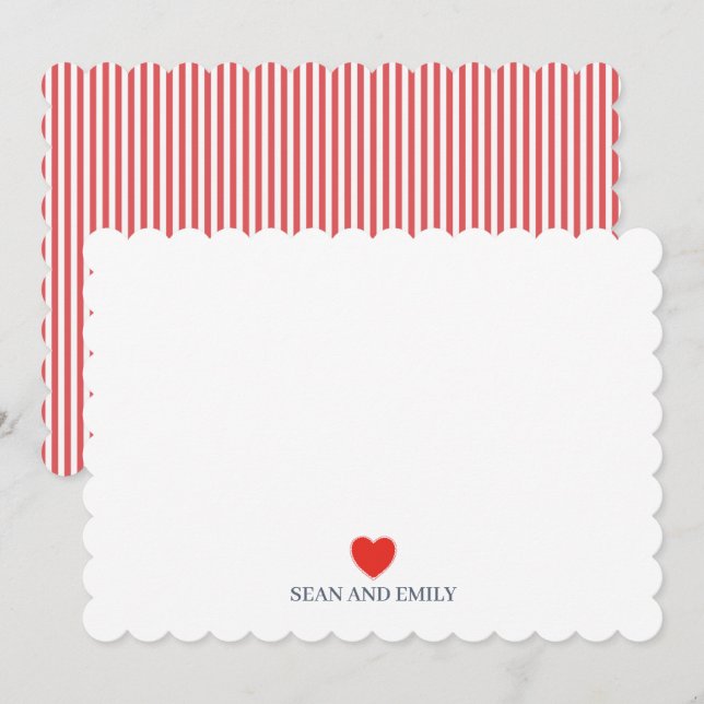 Custom Heart Valentine Love Wedding Stationary Thank You Card (Front/Back)