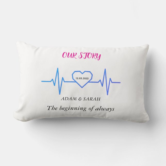 Custom Heartbeat Throw Pillow - Personalised Anniv (Front)