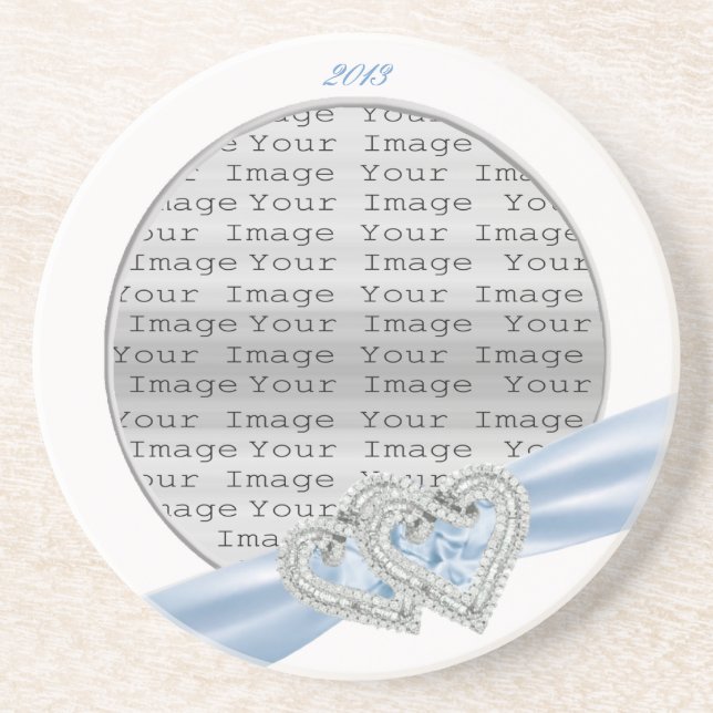 Custom Hearts Ice Blue Ribbon Coaster (Front)