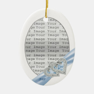 Custom Hearts Ice Blue Ribbon Ornament