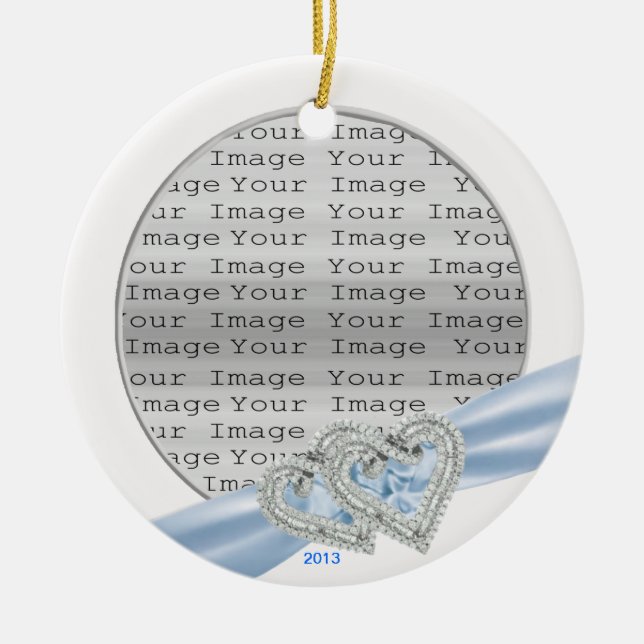 Custom Hearts Ice Blue Ribbon Ornament (Front)