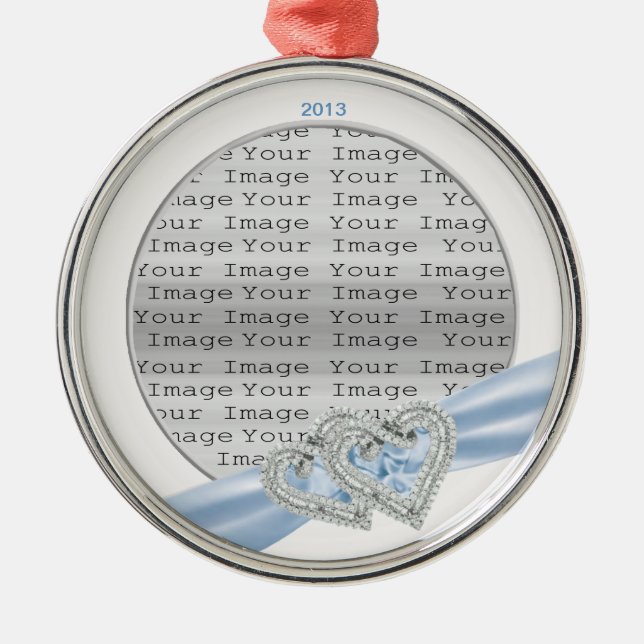 Custom Hearts Ice Blue Ribbon Ornament (Front)