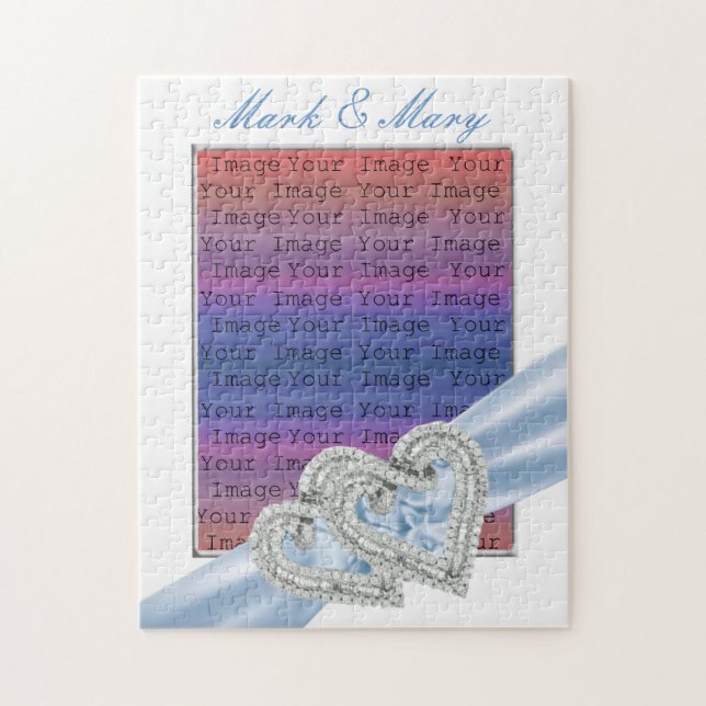 Custom Hearts Ice Blue Ribbon Puzzle (Vertical)