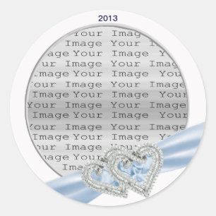 Custom Hearts Ice Blue Ribbon Stickers