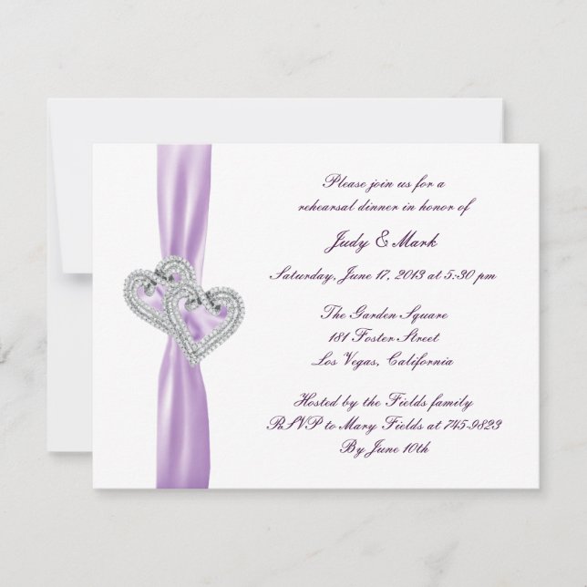 Custom Hearts Lavender Rehearsal Dinner Invitation (Front)