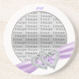 Custom Hearts Lavender Ribbon Coaster