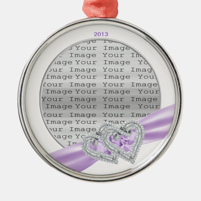 Custom Hearts Lavender Ribbon Ornament (Front)