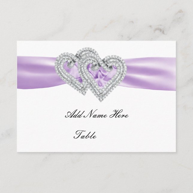 Custom Hearts Lavender Ribbon Place Card (Back)
