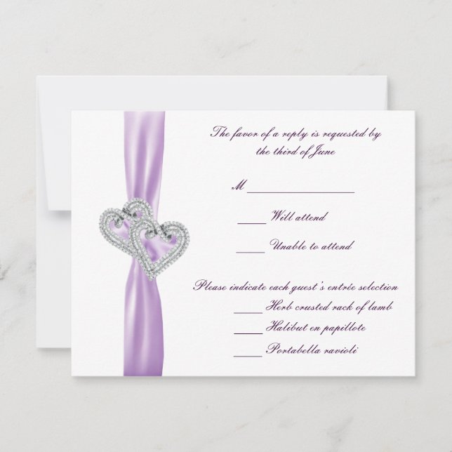 Custom Hearts Lavender Ribbon Response Card (Front)