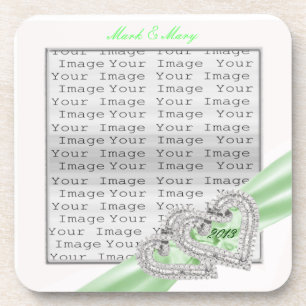 Custom Hearts Lime Ribbon Coasters