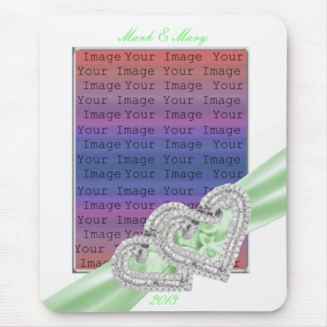 Custom Hearts Lime Ribbon Mouse Pad (Front)