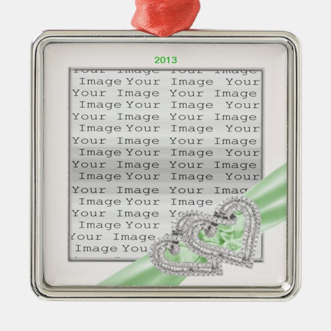 Custom Hearts Lime Ribbon Ornament (Front)