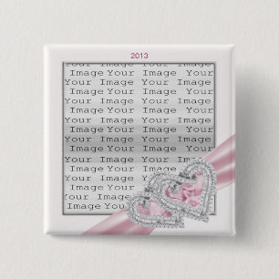 Custom Hearts Pastel Pink Ribbon Button