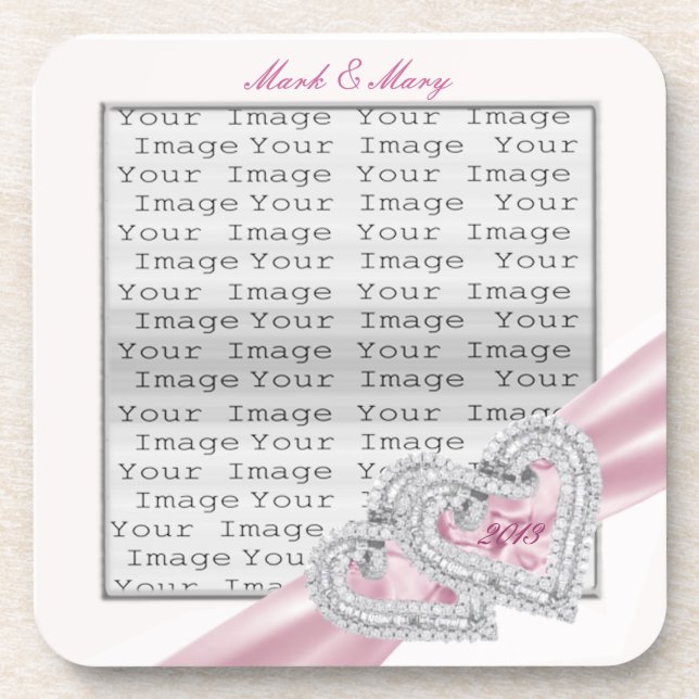 Custom Hearts Pastel Pink Ribbon Coasters (Front)