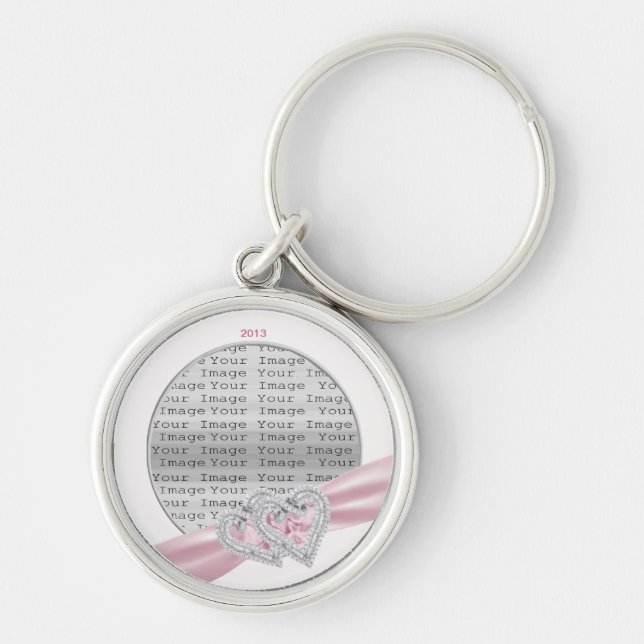 Custom Hearts Pastel Pink Ribbon Key Chain (Front)