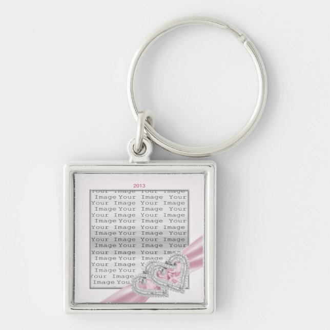 Custom Hearts Pastel Pink Ribbon Key Chain (Front)