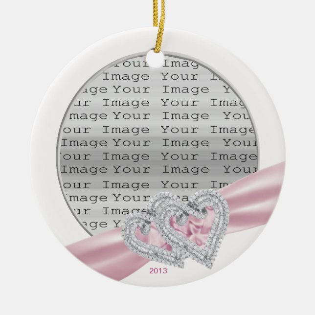 Custom Hearts Pastel Pink Ribbon Ornament (Front)