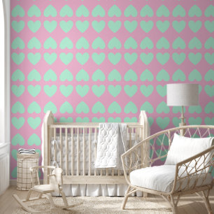 Custom Hearts Pattern Minit Green Pastel Pink Wallpaper