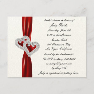 Custom Hearts Red Ribbon Bridal Shower Invitation