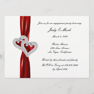 Custom Hearts Red Ribbon Engagement Party Invite