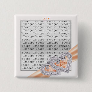 Custom Hearts Tangerine Ribbon Button
