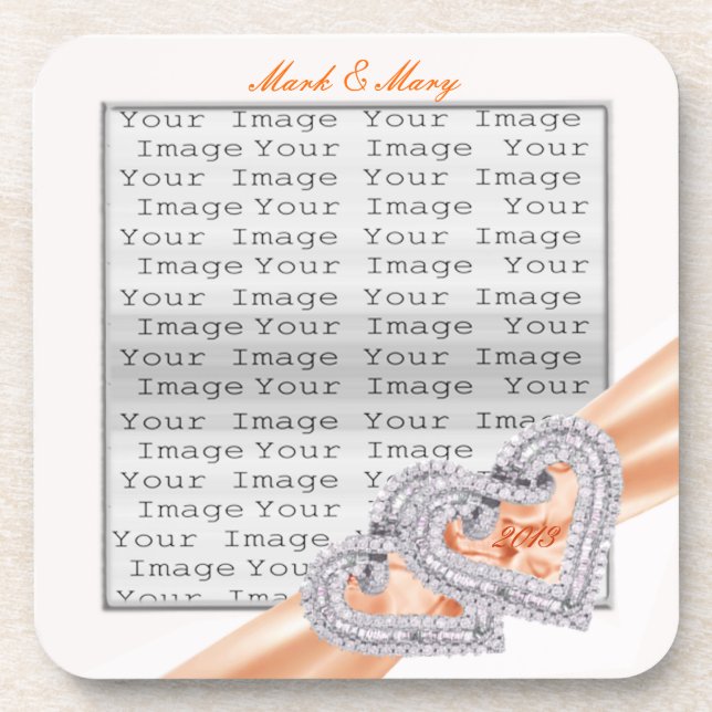 Custom Hearts Tangerine Ribbon Coasters (Front)