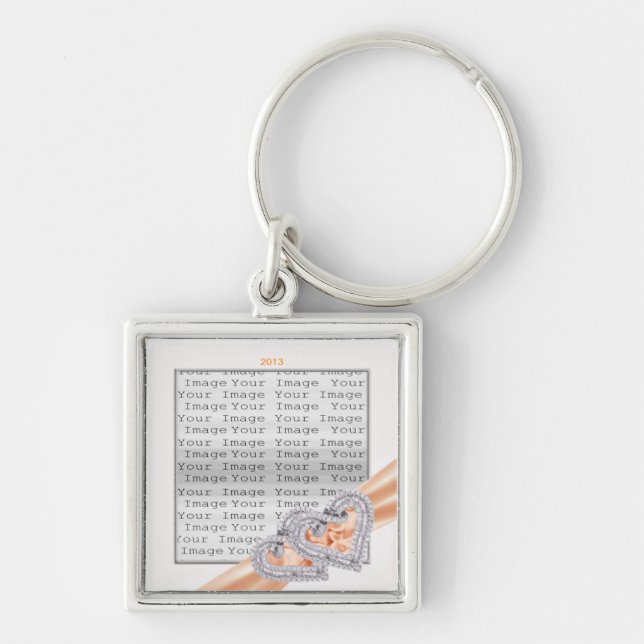 Custom Hearts Tangerine Ribbon Key Chain (Front)