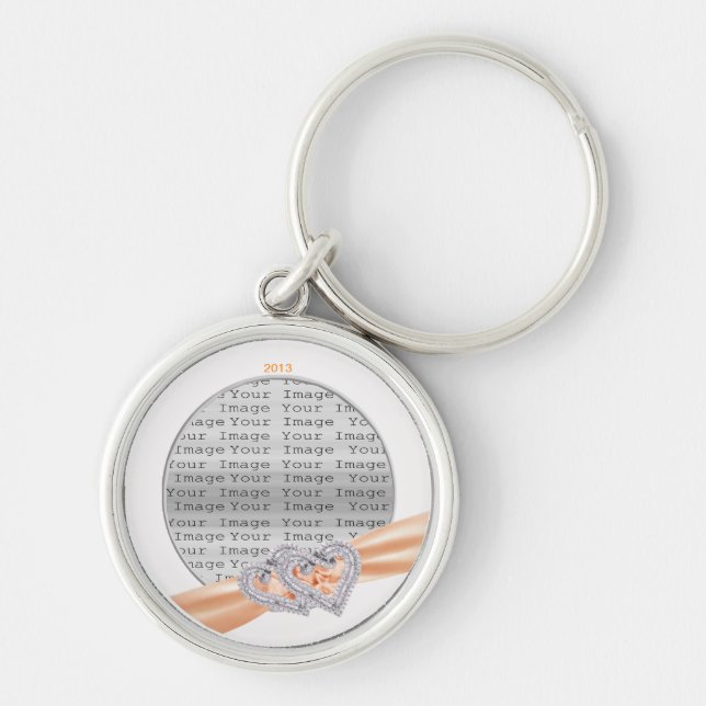 Custom Hearts Tangerine Ribbon Key Chain (Front)