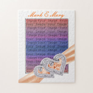 Custom Hearts Tangerine Ribbon Puzzle