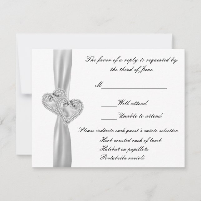 Custom Hearts White Wedding Response Card (Front)